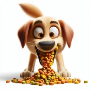 Perro comiendo pienso